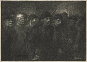 Arbeiders verlaten de fabriek door Théophile Alexandre Steinlen