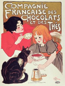 Poster die de Compagnie Francaise des Chocolats et des Thes adverteert, ca. 1898 door Théophile Alexandre Steinlen