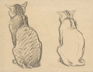 Twee studies van een kat, begin 20e eeuw door Théophile Alexandre Steinlen