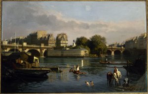 Le Pont-Neuf en de punt van het Île de la Cité door Théophile Meunier