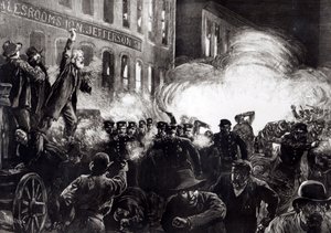 De anarchistische rel in Chicago: een dynamietbom ontploft onder de politie, uit 