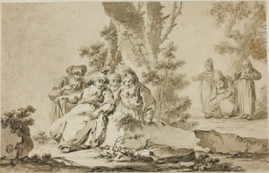 Figuren in oosterse kleding in een landschap