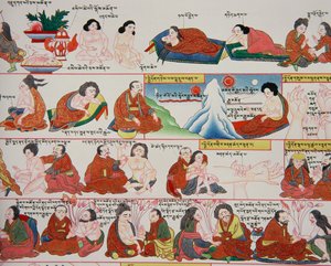 Manuscript over Tibetaanse geneeskunde (detail) door Tibetan School