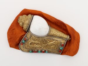 Paar schelphoorns (dung-kar)