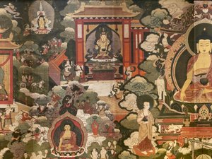 Scènes uit het leven van de Boeddha Shakyamuni door Tibetan School