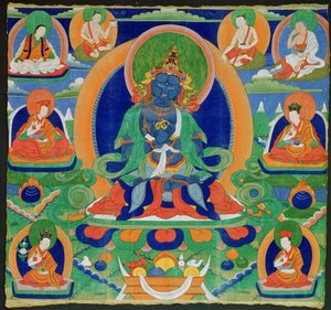 Thangka schilderij met de Adibuddha Vajradhara (Do rje chang), Tibetaans (tempera op calico)
