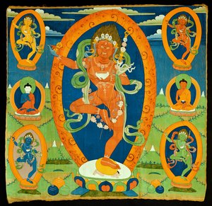 Thangka schilderij met de Dakini Vajravarahi (Do rje pag mo) Tibetaans (tempera op calico) door Tibetan School