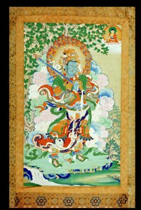 Thangka schilderij met Virudhaka (Pag che po) Beschermer van het Zuiden, Tibetaans, 19e eeuw door Tibetan School