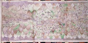Het middengedeelte van de Tsari rongkor (beschilderd doek) door Tibetan School