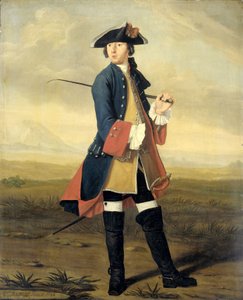 Portret van Ludolf Backhuysen II, Schilder, in het Uniform van de Dragonders door Tibout Regters