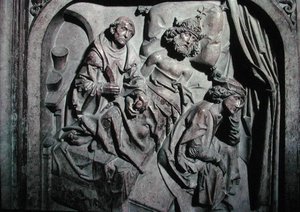 Graf van Hendrik II (973-1024) en zijn vrouw Kunigunde, detail van de keizer geopereerd door St. Benedictus door Tilman Riemenschneider