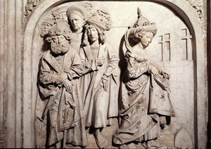 Graf van Hendrik II en zijn vrouw Kunigunde, detail van Kunigundes vuurproef door Tilman Riemenschneider