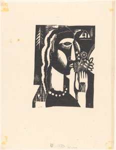 Vrouw met bloemen in haar hand door Tinus van Doorn