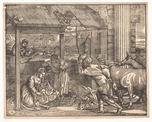 Aanbidding door de herders door Titiaan (attributed to)