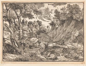 Landschap met de heilige Hieronymus door Titiaan