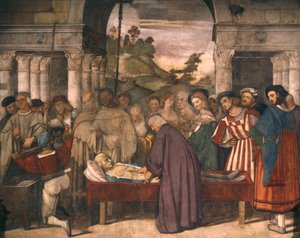 Wonder van het hart van de vrek, detail van Scènes uit het leven van Sint Antonius van Padua, fresco, School van Sint of Scoletta, Padua