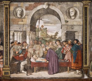 Het hart van de vrek in de kist, de noordelijke muur, School van de Heilige, Basiliek van St. Antonius (Basiliek van de Heilige), Padua, Italië