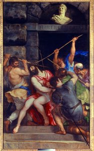 Christus met doornenkroon Schilderij door Tiziano Vecellio genaamd Titian (1485-1576) 16e eeuw door Tiziano Vecelli