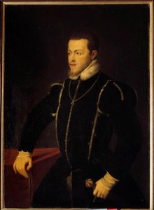Portret van Filips II, koning van Spanje en Portugal. Schilderij door Tiziano Vecellio, genaamd de Titiaan. 16e eeuw