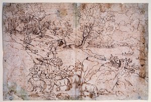 Studie van landschap met schapen