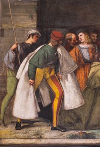 De baby verkondigt de onschuld van de moeder, de noordelijke muur, School van de Heilige (detail) door Titian (c.1488 1576)