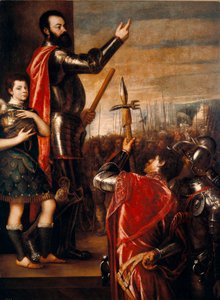 De toespraak van Alfonso de Avalos (1502-1546), condottiero (condottiere) Italiaans. Schilderij door Tiziano Vecellio, bekend als Titiaan (1490 circa-1576) 1540-1541. Dim. 223x165 cm. Madrid, Prado Museum door Tiziano Vecelli