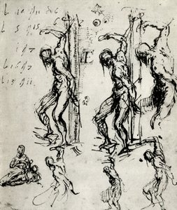 Schetsen voor de St. Sebastiaan in Brescia, ca. 1518 door Tiziano Vecelli