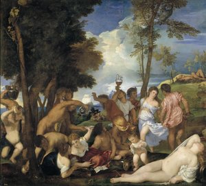 De Bacchanaal van de Andriërs, 1523-1526 door Tiziano Vecelli