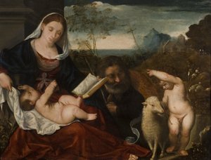 De Heilige Familie met Sint Jan door Tiziano Vecelli