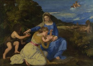 De Maagd en het Kind met de jonge Sint Jan de Doper, De Aldobrandini Madonna, ca. 1532 door Tiziano Vecelli