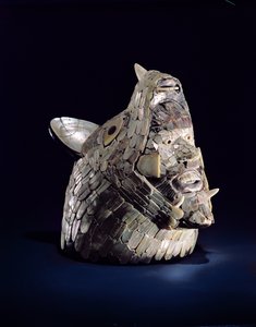 Kop van een dier met een menselijk hoofd in de open kaken, gevonden in Tula, Hidalgo, Mexico, Vroeg Postklassiek (900-1250) door Toltec