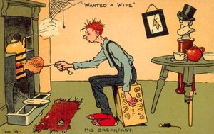 Gezocht een vrouw (chromolitho) door Tom Browne