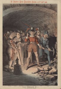 Guy Fawkes, No 1: de samenzweerders gewapend (gekleurde litho) door Tom Merry