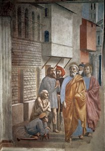 Sint-Pieter geneest de zieken met zijn schaduw - Fresco door Tommaso di ser Giovanni di Mone Cassai genaamd Masaccio (1401-1428) door Tommaso Masaccio