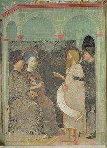 Johannes de Doper berispt Herodes en Herodias voor hun overspel, 1435 door Tommaso Masolino da Panicale