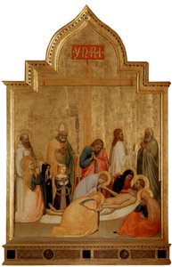 Pieta met Sint Remigius en Sint Benedictus (tempera op hout, ca.1365) door Tommaso di Stefano Giottino