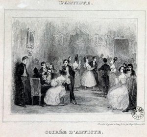 Een avond van een kunstenaar: bal en kaartspellen tijdens een burgerlijke avond Tekening door Antoine Johannot (Tony Johannot) (1803-1852) 1831 Parijs, Bibliotheek van het Arsenaal door Tony Johannot