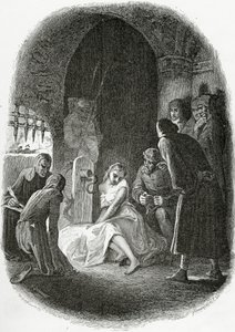 De ondervraging van Esmeralda - illustratie uit Notre Dame de Paris, 19e eeuw