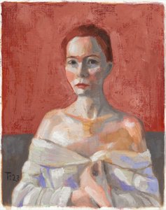 Expressief rood portret door Tore Bahnson