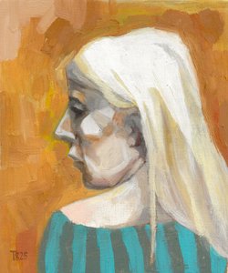 Peinzende blonde vrouw door Tore Bahnson