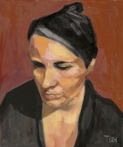 Portret van een peinzende vrouw