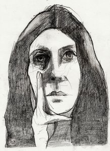 Portret van een peinzende vrouw door Tore Bahnson
