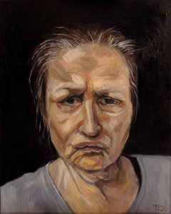 Portret van een peinzende vrouw door Tore Bahnson