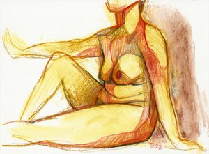 Tekening van een liggend naakt door Tore Bahnson