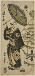 De acteur Ichikawa Danjuro IV als Sukeroku in het stuk "Choseiden Fudan-zakura," uitgevoerd in het Nakamura Theater in de vierde maand, 1756