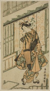 Jonge vrouw met een paraplu door Torii Kiyohiro