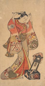 Portret van Sanjo Kantaro in de vrouwelijke rol van Yaoya Oshichi in het stuk Fuji no ..., ca. 1730-40