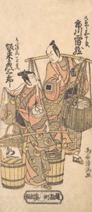 Kabuki-acteurs Ichikawa Raizo I en Bando Hikosaburo II (1767) door Torii Kiyomitsu