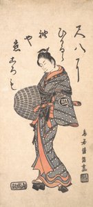 Sanokawa Ichimatsu I in grijsblauw en roze lopend naar links, 1756 door Torii Kiyomitsu