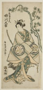 De acteur Anegawa Daikichi als Ayame no Mae in het toneelstuk "Miyo no Hana Yunzei Kagami," opgevoerd in het Morita Theater in de elfde maand, 1760 door Torii Kiyomitsu I
